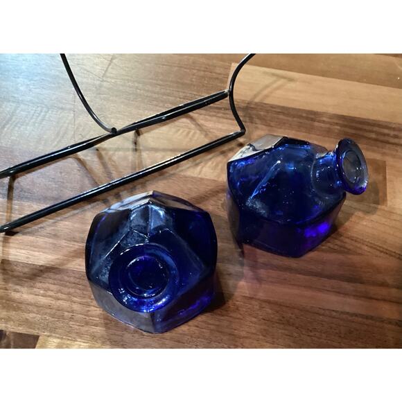 Hummingbird Feeder Par-A-Sol Parasol Bouquet Hand Blown Glass 2 Blue Vintage - Picture 6 of 10